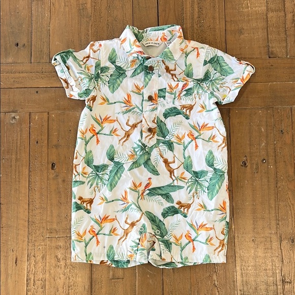 Janie and jack tropical monkey short sleeve button front romper - Picture 1 of 6